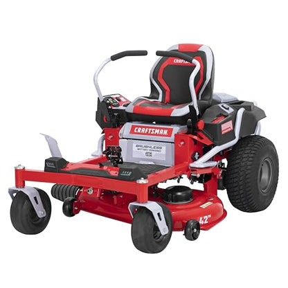 Craftsman 56V MAX* 42" Brushless Zero-Turn Lawn Mower with 60Ah Battery, Electric Lawn Tractor with Eco Mode, Quick Lift Assist, and LED Headlights, Red/Black