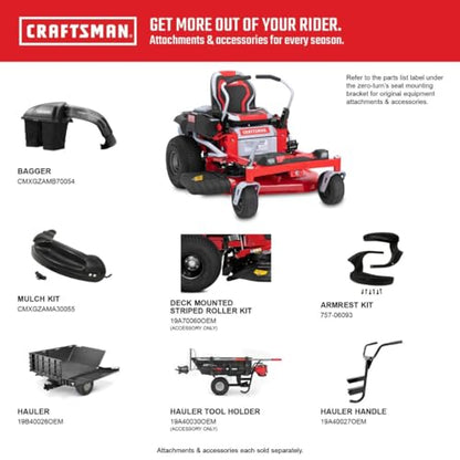Craftsman 56V MAX* 42" Brushless Zero-Turn Lawn Mower with 60Ah Battery, Electric Lawn Tractor with Eco Mode, Quick Lift Assist, and LED Headlights, Red/Black