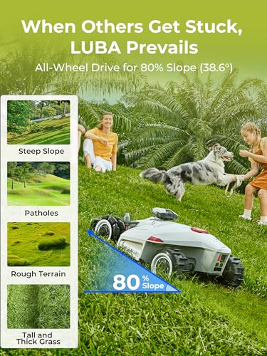 LUBA 2 AWD 10000H Robot Lawn Mower, Perimeter Wire Free Vision Robotic Lawnmower for 2.5 Acres Lawn, Cut Height 2.2"-4.0", 80% Slope, APP Control Compatible with Alexa, All-Wheel Drive, Anti-Theft