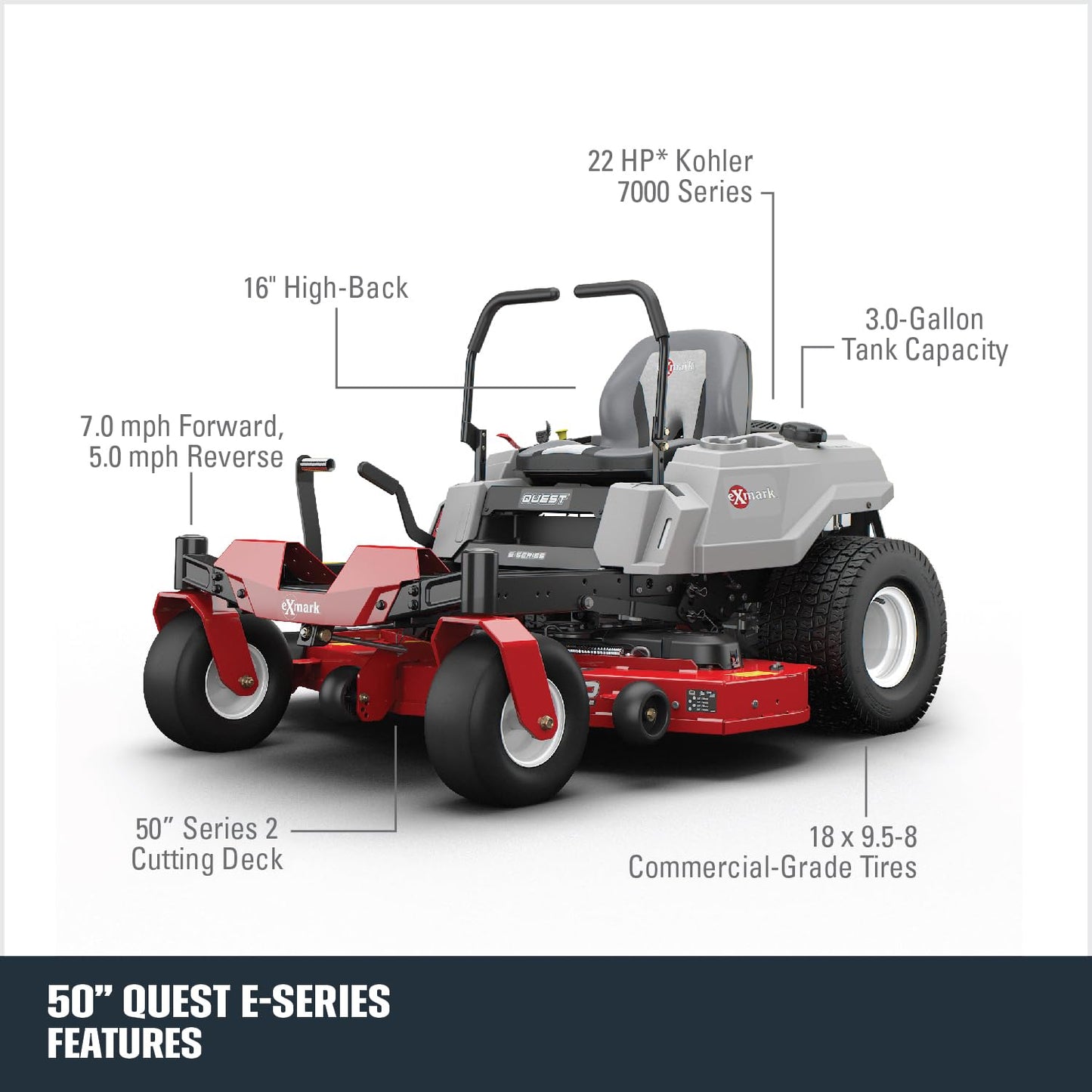 EXMARK Quest E 50" RESIDENTIAL ZERO TURN, MOWER W/ Kohler 7000 22HP QZE725GKC50200