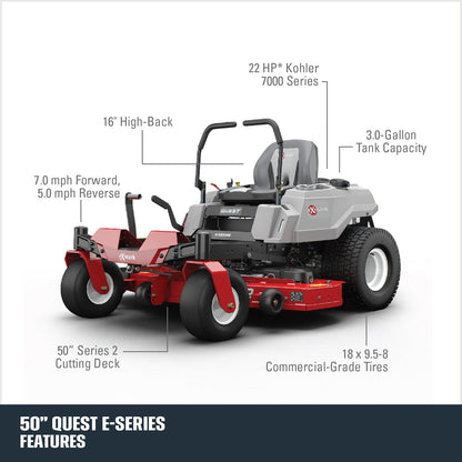 EXMARK Quest E 50" RESIDENTIAL ZERO TURN, MOWER W/ Kohler 7000 22HP QZE725GKC50200