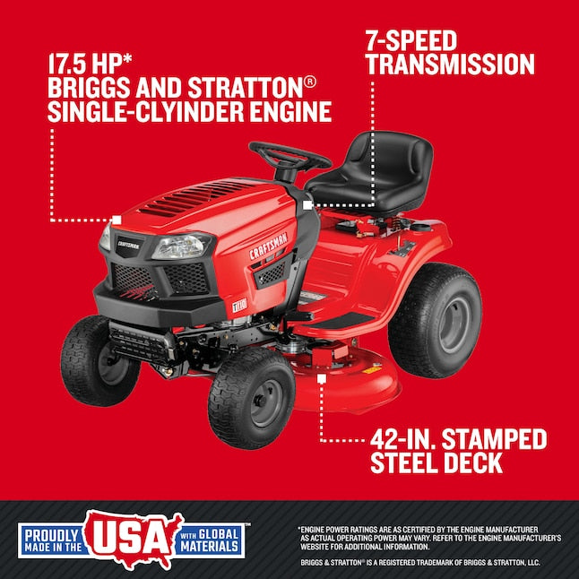 T110 42-in 17.5 -HP Single cylinder Gas Lawn tractor