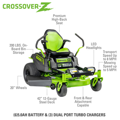 80V 42" Cordless Battery CrossoverT Riding Lawn Mower, Twelve (12) 4.0 Ah Batteries and (3) Dual-Port Turbo Chargers, CRT4281