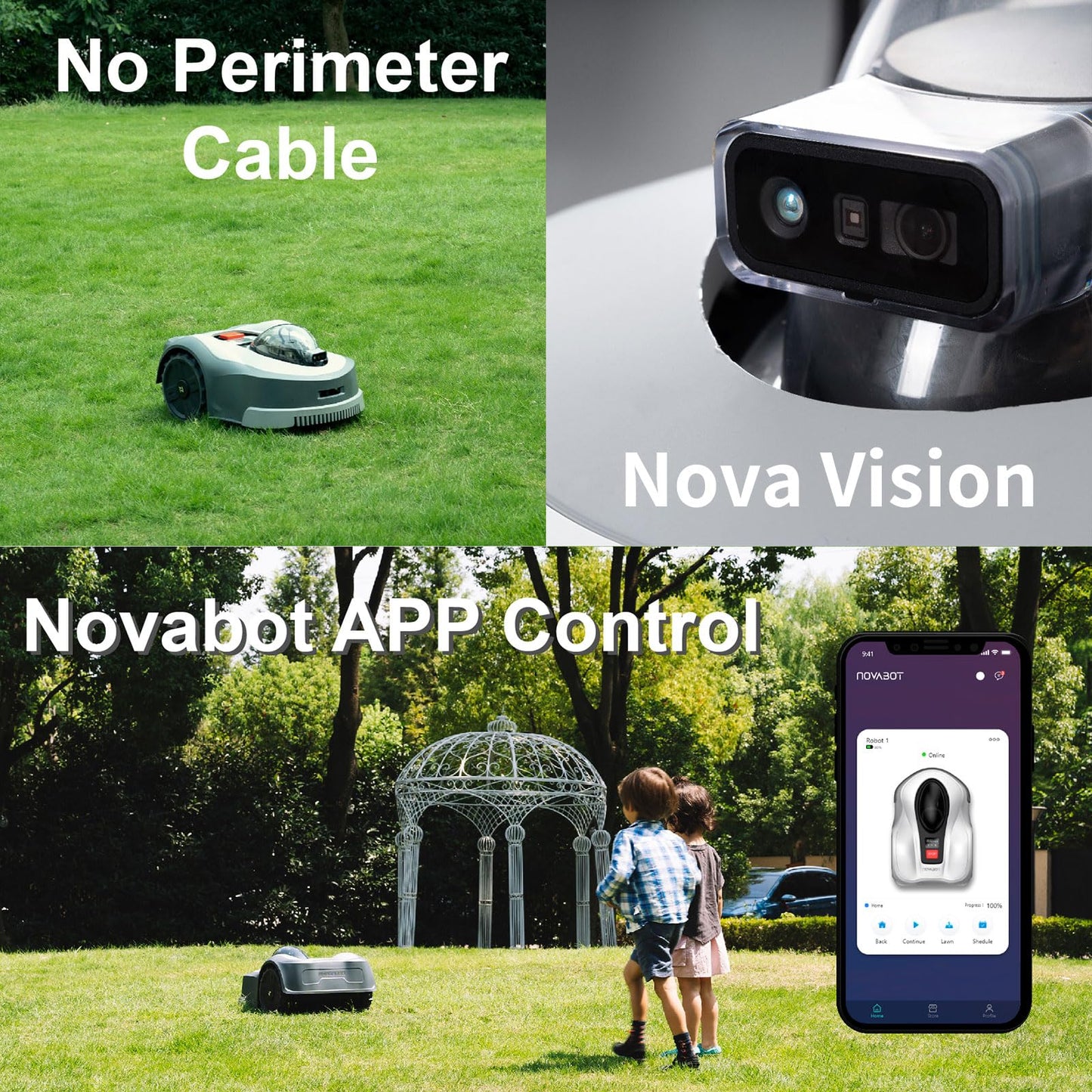 N2000 Robot Lawn Mower Perimeter Wire Free RTK+TOF+Vision Robotic Lawn Mower for 1.50 Acres Cut Height 0.8"-3.5" Adjustable APP Control AI-Assisted Mapping Virtual Boundaries Multi-Zone