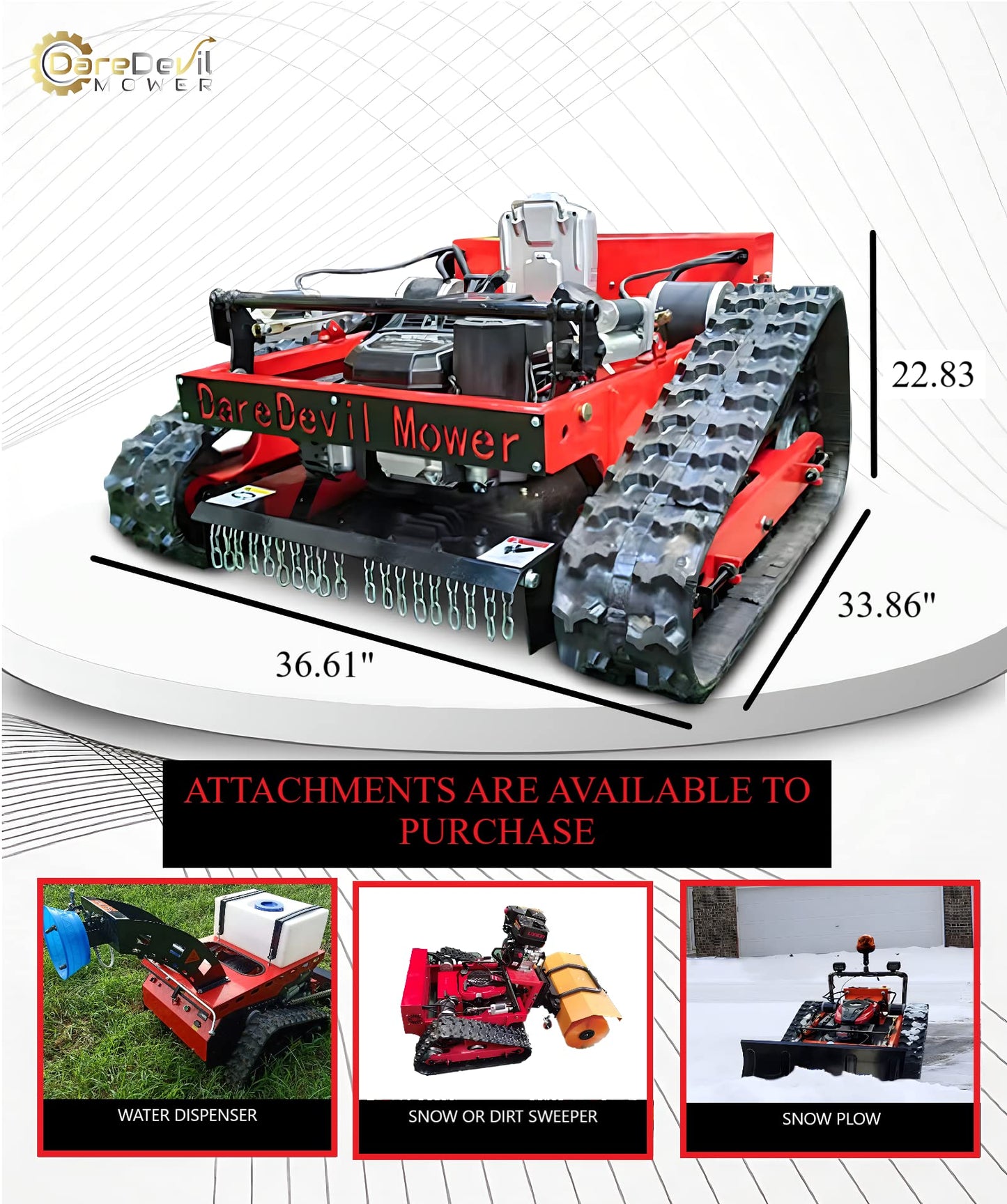 DareDevil Mower Remote Controlled 45° Slope Capability | 9.5hp Engine | Gas-Electric Self Charging Hybrid | Cutting Deck Adjustable