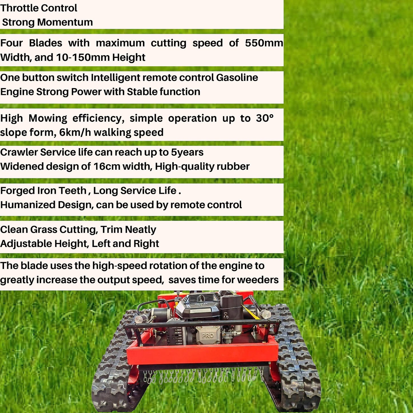 Robotuf Remote Control Lawn Mower Cordless 7.5HP Robotic Grass Cutter Self Propelled Crawler Home, Garden and Agricultural Use (Yamaha Engine, Blue)