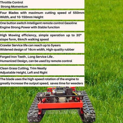 Robotuf Remote Control Lawn Mower Cordless 7.5HP Robotic Grass Cutter Self Propelled Crawler Home, Garden and Agricultural Use (Yamaha Engine, Blue)