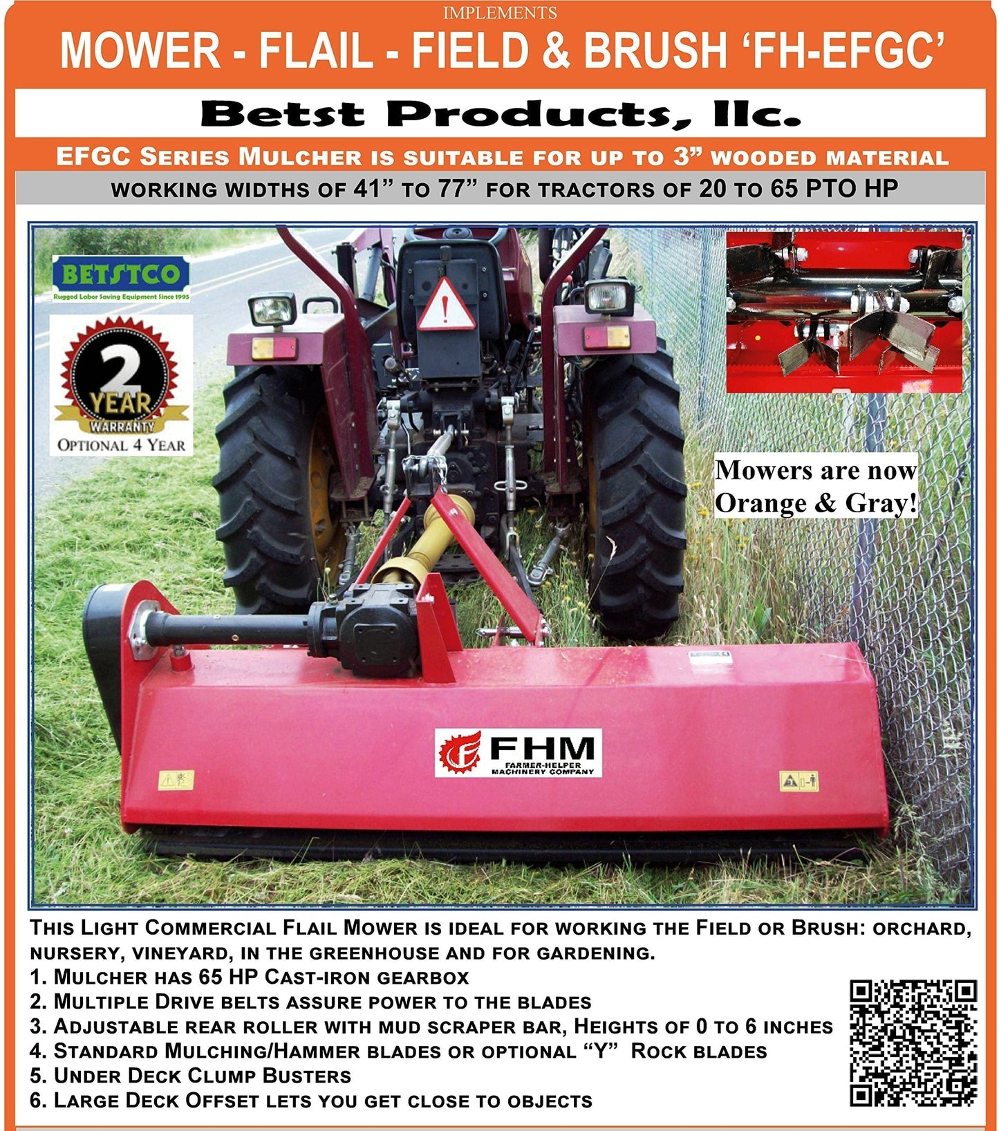 FH-EFGC155 Farmer Helper 60" Heavy Duty Flail Mower Cat.I 3pt 25+HP Rating FH-EFGC155 Requires a Tractor. Not a standalone Unit.