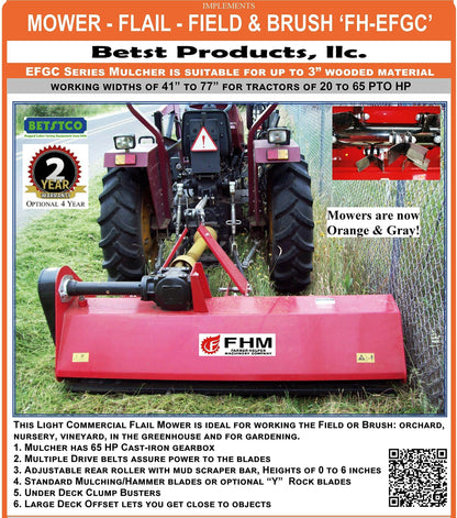 FH-EFGC155 Farmer Helper 60" Heavy Duty Flail Mower Cat.I 3pt 25+HP Rating FH-EFGC155 Requires a Tractor. Not a standalone Unit.