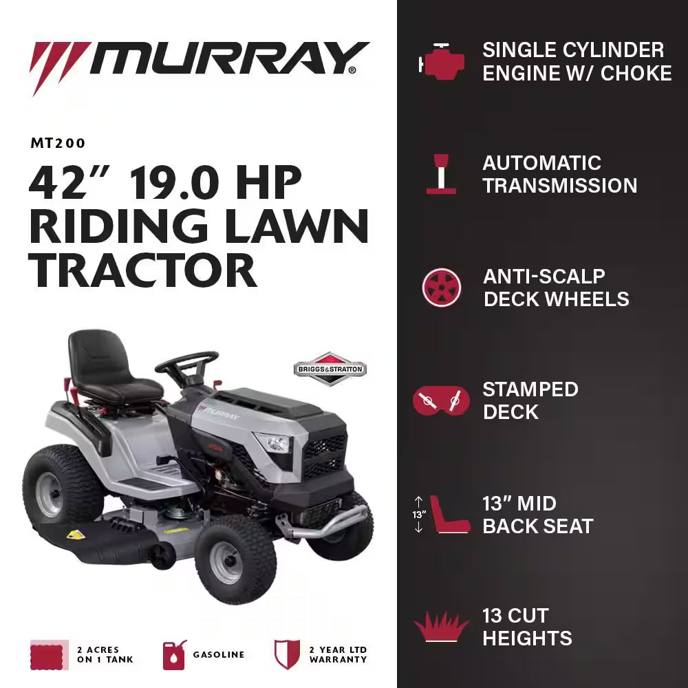 MT200 42 In. 19.0 HP 540Cc EX1900 Series Briggs and Stratton Engine Automatic Gas Riding Lawn Tractor Mower
