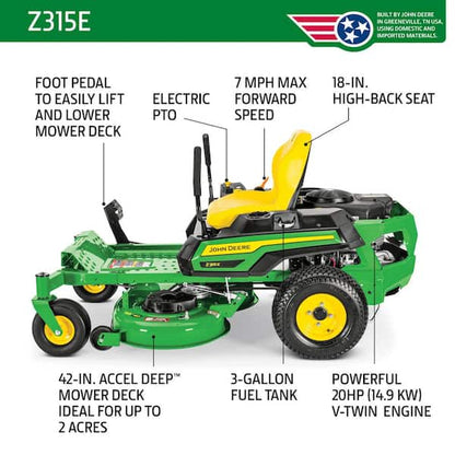 Z315E 42 in. 20 HP Gas Dual Hydrostatic Zero Turn Riding Lawn Mower