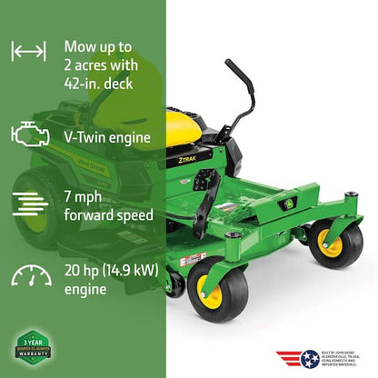 Z315E 42 in. 20 HP Gas Dual Hydrostatic Zero Turn Riding Lawn Mower