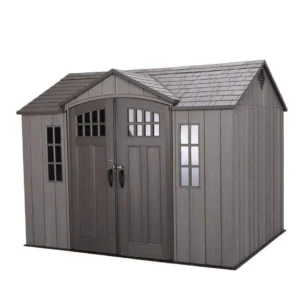10 ft x 8 ft Outdoor Storage Shed Lifetime – Heavy-Duty Resin Backyard Shed with Skylights, Windows, Steel-Reinforced Textured Walls