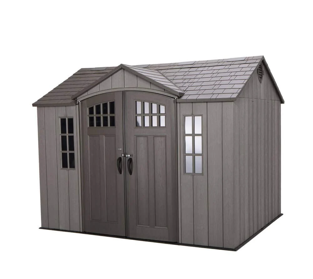 10 ft x 8 ft Outdoor Storage Shed Lifetime – Heavy-Duty Resin Backyard Shed with Skylights, Windows, Steel-Reinforced Textured Walls