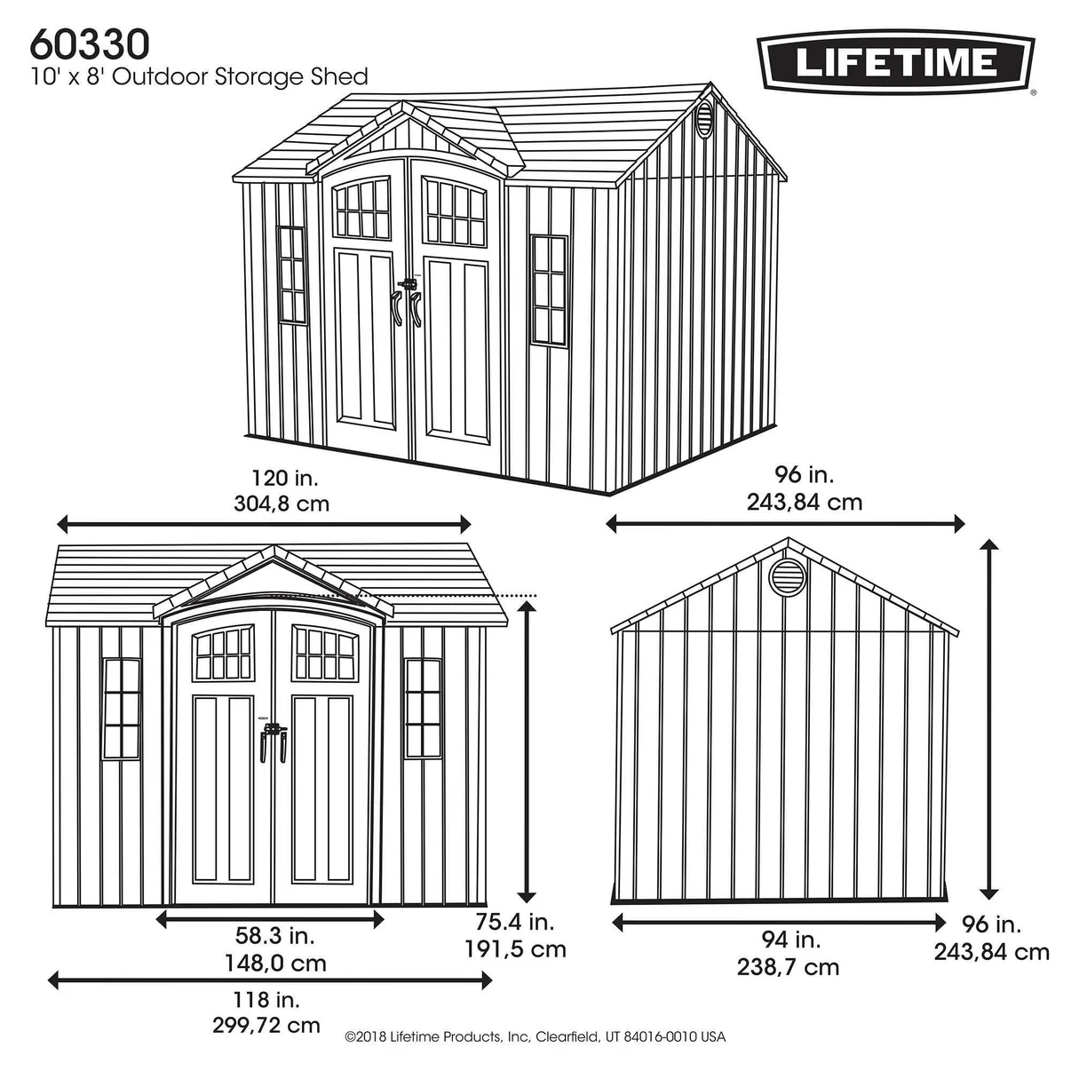 10 ft x 8 ft Outdoor Storage Shed Lifetime – Heavy-Duty Resin Backyard Shed with Skylights, Windows, Steel-Reinforced Textured Walls - Image 3