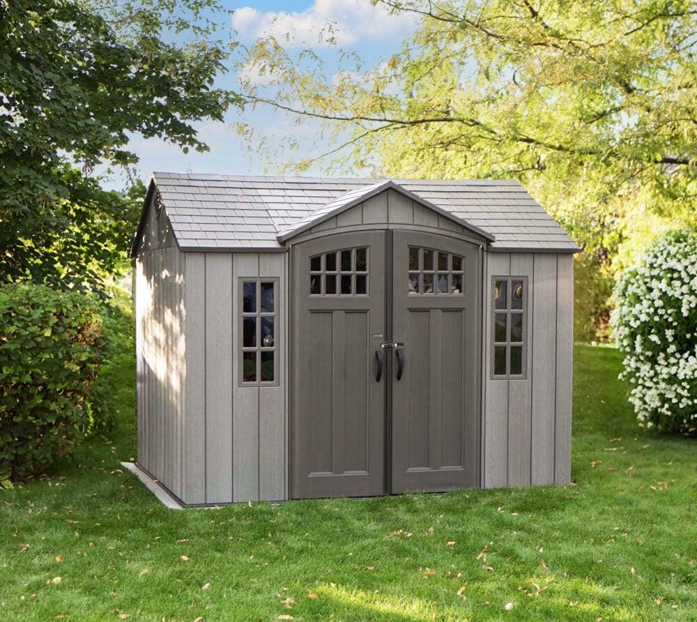 10 ft x 8 ft Outdoor Storage Shed Lifetime – Heavy-Duty Resin Backyard Shed with Skylights, Windows, Steel-Reinforced Textured Walls - Image 4
