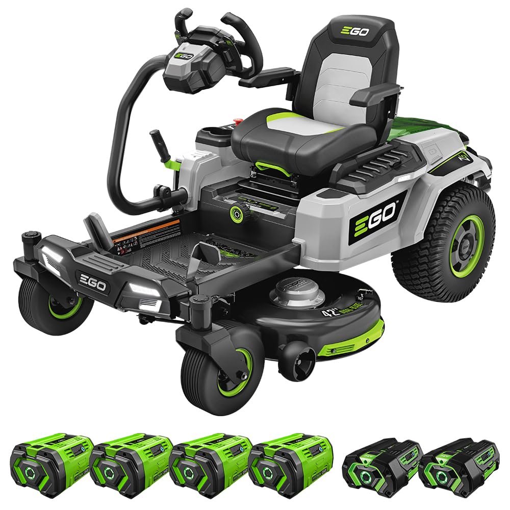 EGO POWER+ ZT4205S 56-Volt 42-Inch Z6, 4 x 12.0Ah Batteries, 700W Turbo Charger Included Plus 2 Extra BA2800T 5.0Ah Batteries