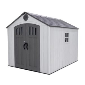 Lifetime Outdoor Storage Shed, 8x10 Ft, Gray, Resin Tool Shed with Lockable Doors and Steel-Reinforced Walls