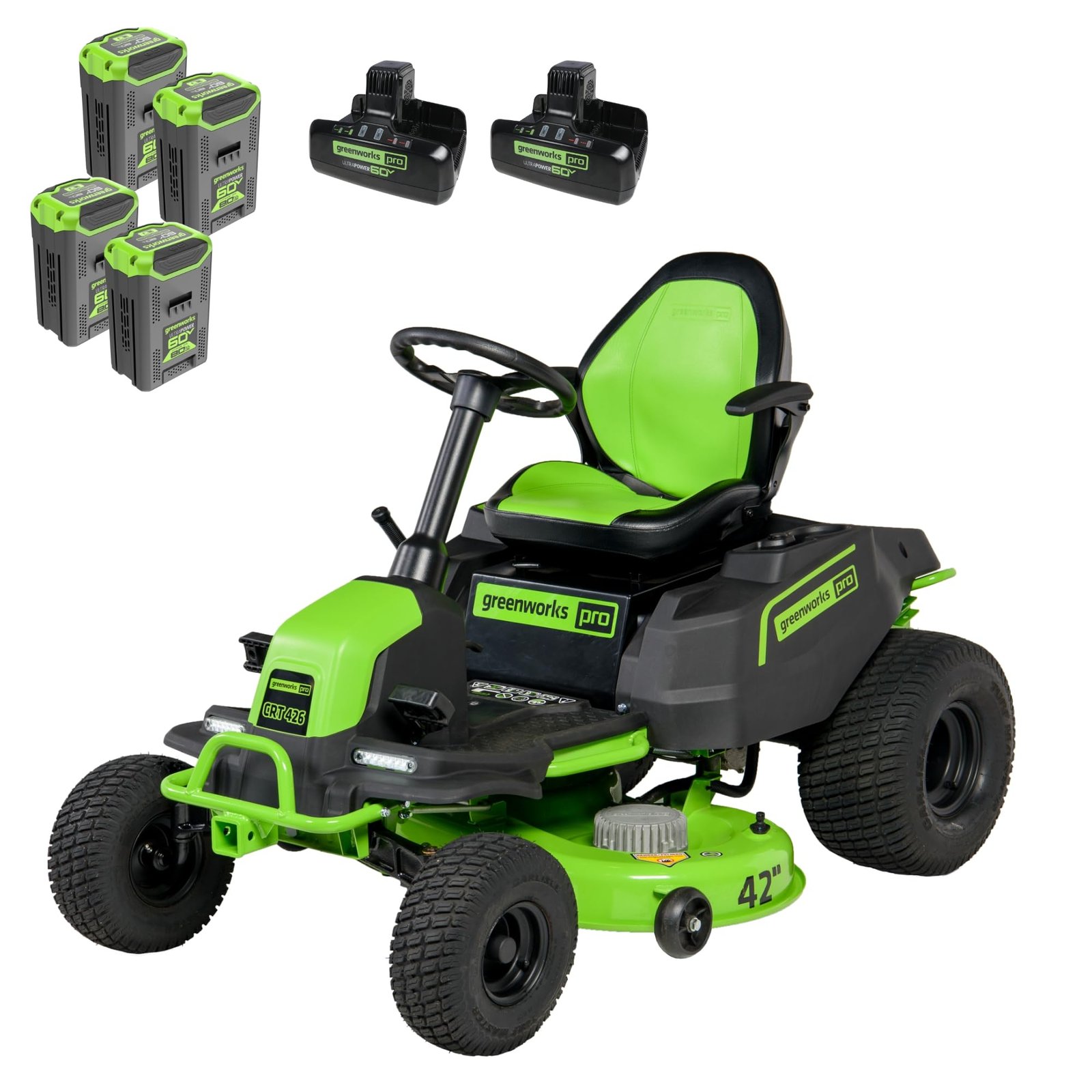 Greenworks 60V 42” Cordless Electric CrossoverT , (4) 8.0Ah Batteries and (2) Dual Port Turbo Chargers