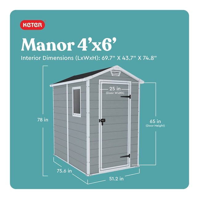 Keter Manor 4x6 Resin Outdoor Storage Shed Kit-Perfect to Store Patio Furniture, Garden Tools Bike Accessories, Beach Chairs and Lawn Mower, Grey - Image 2