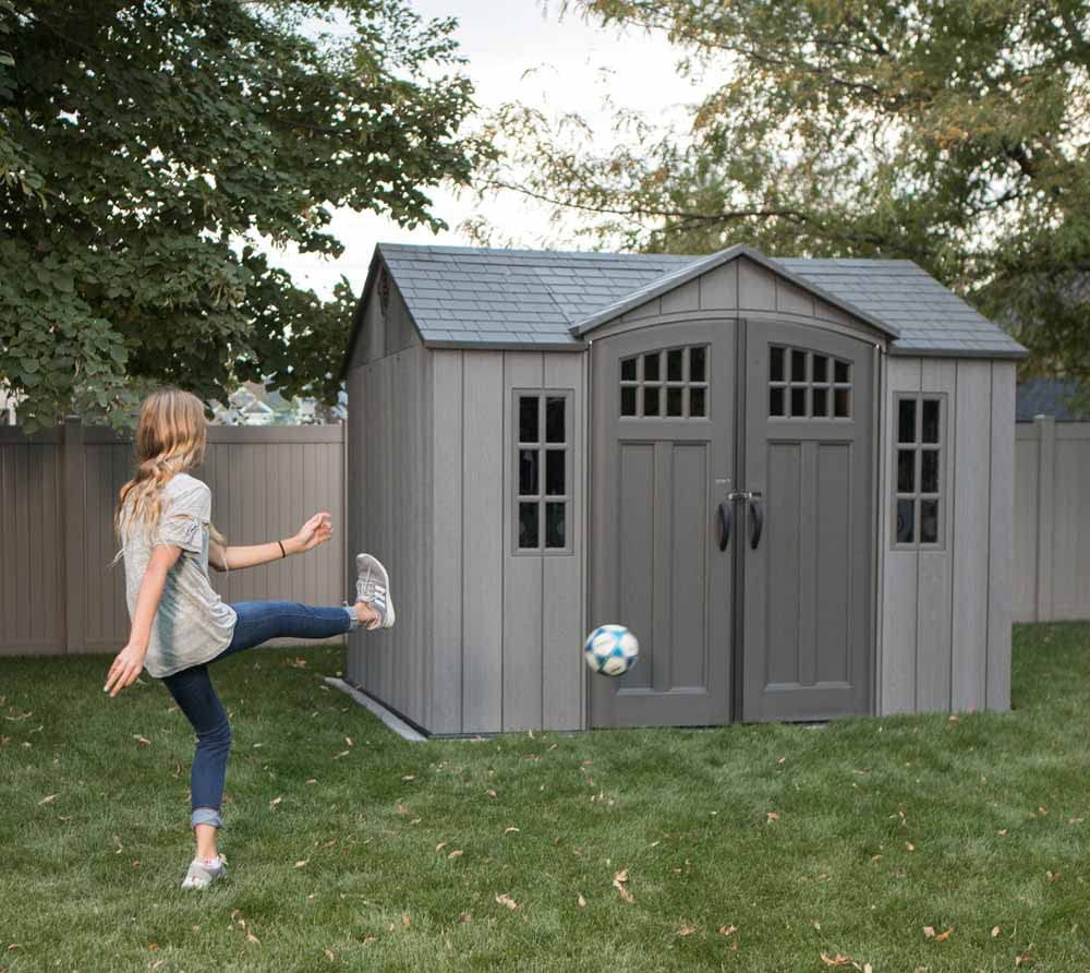 10 ft x 8 ft Outdoor Storage Shed Lifetime – Heavy-Duty Resin Backyard Shed with Skylights, Windows, Steel-Reinforced Textured Walls - Image 8