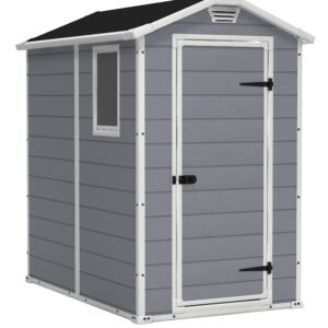 Keter Manor 4x6 Resin Outdoor Storage Shed Kit-Perfect to Store Patio Furniture, Garden Tools Bike Accessories, Beach Chairs and Lawn Mower, Grey