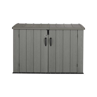 LIFETIME Horizontal Outdoor Storage Shed, Weather Resistant Resin Storage Can Fit Two Large Garbage Cans, Lockable Doors, Spring‑Hinge Lid - Image 3