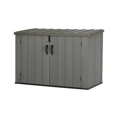LIFETIME Horizontal Outdoor Storage Shed, Weather Resistant Resin Storage Can Fit Two Large Garbage Cans, Lockable Doors, Spring‑Hinge Lid - Image 6